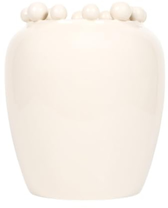 wilko Large Ball Edge Vase, Cream, Ceramic, Glazed Finish, Durable, Indoor and Outdoor, 30 x 25cm x 25cm