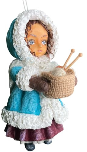 Handgemachter Weihnachtsbaumschmuck – Vintage Wattefigur Ornament – Nostalgische Weihnachtsfigur für den Weihnachtsbaum – Handmade Christmas Tree Decoration (Wintermädchen mit Strickkorb)