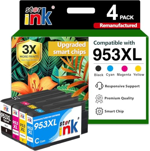 Starink 953XL Multipack Druckerpatronen Kompatibel für HP 953 XL 953XL für HP Officejet Pro 7720 8710 8715 8730 8210 8720 7740 8725 8218 8740 Drucker, Gelb, Schwarz, Cyan, Magenta,4er Pack