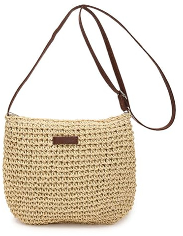 LIAJIA Bolso bandolera de paja, bolso de paja, bolso de playa, bolso cruzado para mujer, bolso de mujer, bolso de niña, bolso de mano de verano, bohemio, bolso de mano de moda, beige