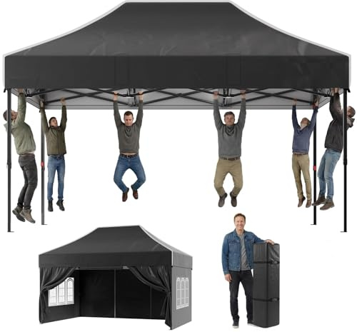 JUMMICO Pavillon 3x4,5 Wasserdicht Stabil Winterfest mit Seitenwand,Grau | Schwerlast Zelt Faltpavillon,Sonnenschutz Pavillon Klappbar Zelte,Gartenparty Strand Hochzeit,Pavillon Faltbar mit Handtasche