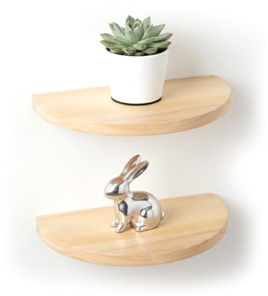Schweberegal Holz halbrund 2er Set | Kiefernholz Wandregal,23x15 cm | Stabil, Vielseitig & Platzsparend für Schlafzimmer, Wohnzimmer, Büro, Küche, Bad | Einfache Montage Wanddekoration & Ablage