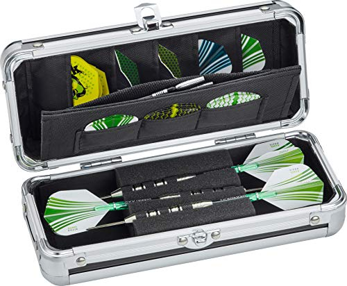 Casemaster by GLD Products Sole Aluminium-Darttasche mit schlankem Profil, für 3 Dartpfeile mit Stahlspitze und weicher Spitze, mit integrierten Taschen für weiteres Zubehör, Schwarz