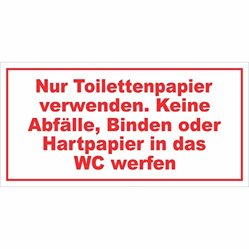 Indigos UG Aufkleber Nur Toilettenpapier verwenden. Keine Abfälle - Hinweisschild - 20x10 cm - selbstklebender Sicherheits Aufkleber für Tür oder Wand - Warnschild für Gebäude, Hotel, Büro, Firma
