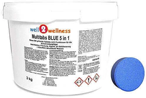 well2wellness Multitabs Blue 5in1 200g 3,0 kg | Chlor Tabletten | Langsamlöslich | 5 Wirkungen in 1 Tablette | Langanhaltende Wirkung | Multifunktionstabletten | Reinigungstabletten