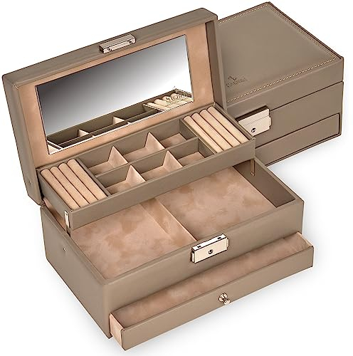 SACHER Schmuckkasten Helen - Handmade in Germany - Breite 24 cm (taupe | Leder)