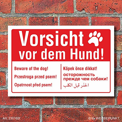 Schild Vorsicht vor dem Hund mehrsprachig englisch polnisch 450 x 300 mm