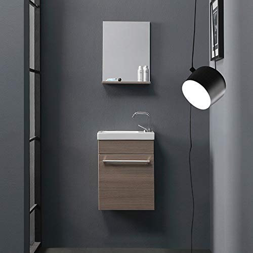 Kiamami Valentina Piccolo mobile bagno per spazi ridotti rovere fumo con specchio e lavabo | Smart