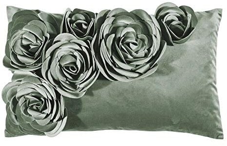 Pad - Floral - Kissenhülle - Samt Kissen - Zierkissen - Kissenhülle - Blütenapplikationen - 30 x 50, Mint Grün