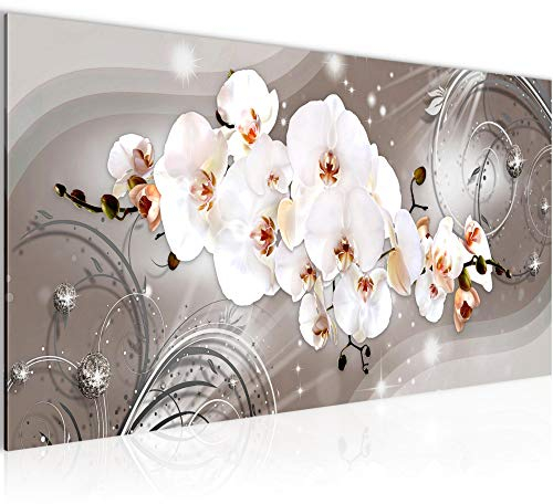 Runa Art Wandbild Blumen Orchidee 1 Teilig 100 x 40 cm Modern Bild auf Vlies Leinwand Abstrakt Wohnzimmer Beige Braun 006212b