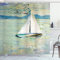 ABAKUHAUS Kunst Duschvorhang, Monet Segelboot, Stoffliches Gewebe Badezimmerdekorationsset mit Haken, 175 x 180 cm, Pale Blue Teal und Weiß