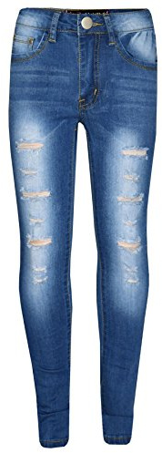 A2Z 4 Kids Girls Jeans Lightweight Denim Ripped Pants - Girls Jeans M617 Mid Blue._11-12