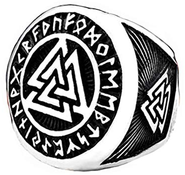 HIJONES Herren Valknut Nordischer Wikinger Odin Symbol Ring aus Edelstahl Krieger Motorradfahrer Signierter Ringe Silber Schwarz Größe 57