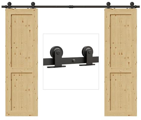 TSMST 244CM/8FT Sliding Barn Door Hardware Kit Track Roller Closet Accessory for Double Door