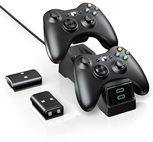 BOFFO Controller Charger Station per Xbox 360, Dual Dock di ricarica con 2 batterie ricaricabili da 1200 mAh e un cavo di ricarica