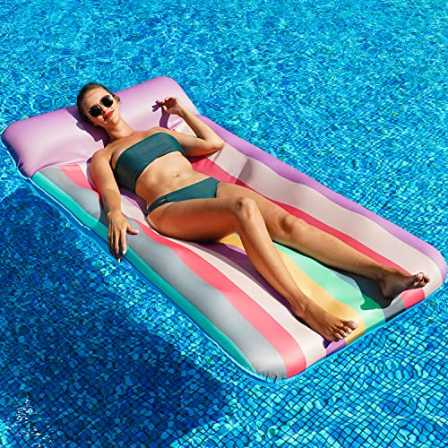 PARENTSWELL Flotteurs de piscine surdimensionnés 182,9 x 91,4 cm, XL recouverts de tissu avec appuie-tête, chaises longues de piscine, chaises longues de piscine, décorations de fête de piscine pour