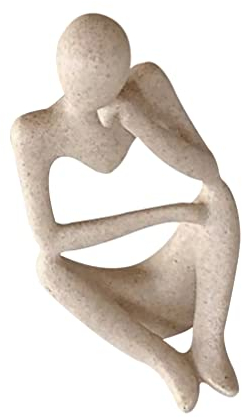 NUOBESTY Denker Statue Abstrakte Kunst Skulptur: Beige Harz Denker Figur Sammlbare Moderne Menschliche Statue Bücherregal für Home Office