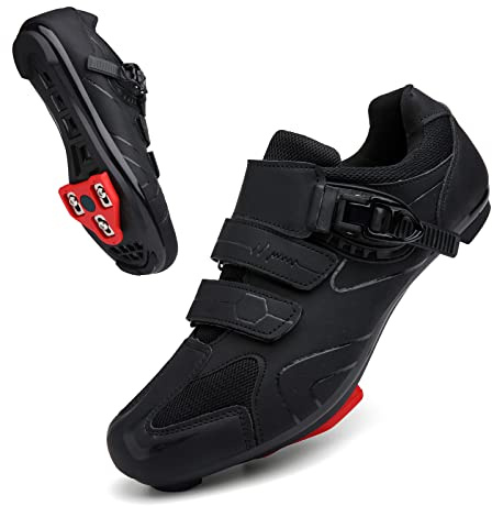 Vicogn Mens Womens Cycling Shoes Compatible with Peloton Indoor Bicycle Pedals Clip in Road Bike Shoes Pre-Installed with Look Delta Cleats (Black,US 11.5) 46