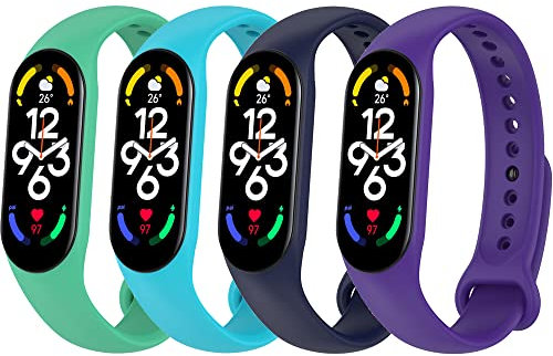 Yikamosi 4-Pezzi Cinturino Compatibile con Xiaomi Mi Band 7,Impermeabile e Traspirante Braccialetto di Ricambio Sportivo in Morbido Silicone per Xiaomi Mi Band 7,Colori 1