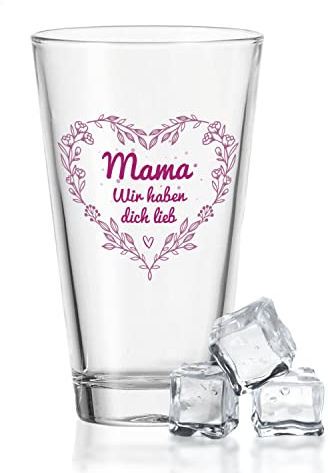 GRAVURZEILE Leonardo Wasserglas mit UV-Druck - Im Mama wir haben dich lieb Design - Trinkglas für die beste Mama der Welt - Geschenk zum Muttertag