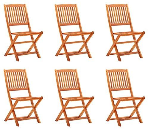 Mogou Klappbare Gartenstühle 6 STK Hochlehner, Wetterfest Stuhl, Campingstühle, Lehnstühle, Garden Chair, Massivholz Eukalyptus