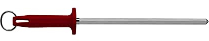 Starrett Professional Knife Sharpeners Steel - BKR407-10 Knurled Finish 10 Inch (250mm) Red Handle Hard Carbon Steel - Kitchen Knife Sharpener Rod for Honing Chef Butchers Cleaver Hunter Knife