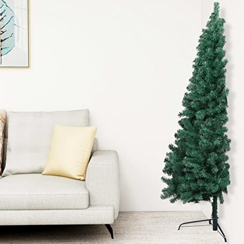 Tidyard Albero di Natale Artificiale a metà Supporto Verde 240 cm PVC,Mezzo Albero di Natale da Parete,Albero di Natale Artificiale Sottile,con Supporto,metà di Un Albero Normale,Mezzo Tondo
