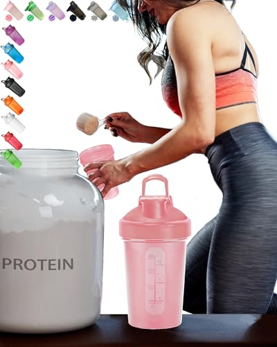 A Small Shaker Bottle(Coffee Cup Size)12 OZ/400 ML for Nutritional Shakes,Cute Pink (Lid & Cup) w. Classic Loop Hook & A Whisk Blender for Fast Mixing,BPA Free,Certified PP5,Dishwasher Safe,Leak Proof