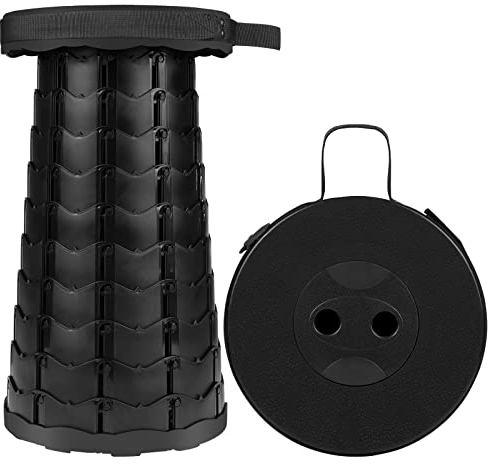 Diealles Shine Tabouret Telescopique, Amélioré Tabouret Retractable, Tabouret Pliant Portable Hauteur Réglable, Tabourets de Camping pour Randonnée de Plein Air Pêche, Noir