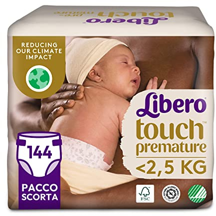 Libero, Touch Open Windeln für Kinder, 144 Windeln für Frühgeborene für Kinder <2,5 kg, 6 Packungen mit 24 Einwegwindeln