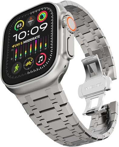 CHANCHY Bracelet en acier inoxydable compatible avec Apple Watch Ultra 2 49 mm, 45 mm, 44 mm, 42 mm, bracelet en métal pour iWatch Series 9/8/7/6/5/4/3/2/1/SE/SE2/Ultra/Ultra 2 pour homme et femme,