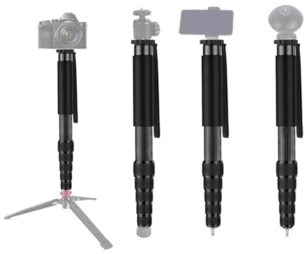 Kohlefaser-Teleskop-Einbeinstativ 63 Zoll mit 6 Abschnitten, Einbeinstativ für Spiegelreflexkamera und Mikro-Single, inkl. Tragetasche und Gummifußpolster