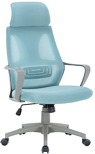 TRISENS Bürostuhl mit Lordosenstütze im Netzstoff-Design Schreibtischstuhl mit Wippfunktion ergonomischer Drehstuhl mit Einer verstellbaren atmungsaktiven Rückenlehne, Farbe:Grau/Blau