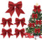 Shining She 1+4 Stück Rote Schleifen Weihnachten Weihnachtsbaum Schleifen Glitzer Weihnachtsbaumschmuck für Familienfeiern Party Dekoration für Weihnachten Urlaub Hochzeit Feierlichkeiten （2Size）
