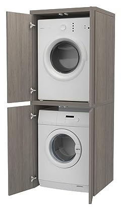 VE.CA - Mobile lavatrice asciugatrice - Mobile lavanderia con ante - Mobile in legno - Mobile Color Rovere Grigio - Colonna lavatrice asciugatrice - Supporto asciugatrice lavatrice - Made in Italy