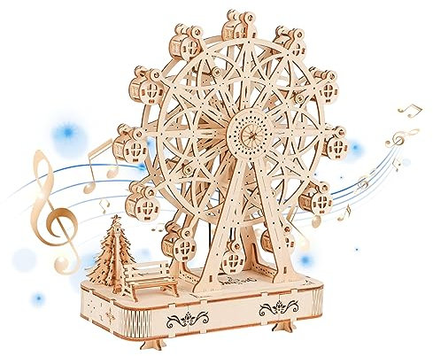 Puzzle 3D Grande Roue Maquette Bois avec Boîte à Musique Kit de Bricolage DIY Cadeau de Noël Décoration d’Intérieur pour et Adultes