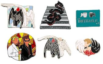 MayDee Good Omens Insigne en Métal Accessoires pour Vêtements, 6 Pièces De Good Omens Fanfiction Badge Ange Et Démons Broches Décoration Cadeau