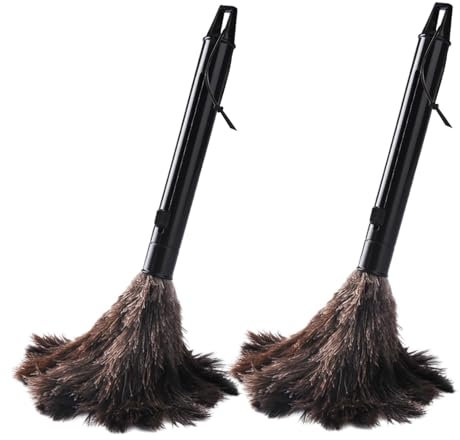 Spolverino retrattile in piume di struzzo per la pulizia, 24,9-40,6 cm, soffice e naturale, con manico retrattile (nero)