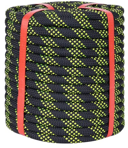 1/2 Inch Climbing Rope 100 Ft Black - 48 Strands Tree Climbing,1/2in Arborist Rope,Rappelling Rope,Static Nylon Polyester Braided Rope,Bull Rope for Tree Pulling,Nautical Rigging Rope Swing