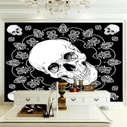 Fototapete 3D Effekt Kinderzimmer Gruseliger Totenkopf Größe:W400CMxH280CM Tapeten Vliestapete Wohnzimmer Wandbilder Wanddeko