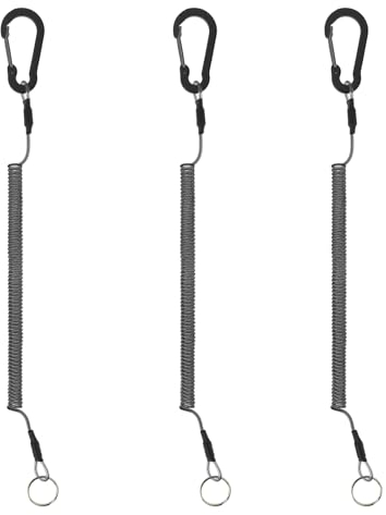 3 llaveros de cable en espiral, cuerda elástica para llaves, color negro, cuerda de seguridad, cordón elástico, correa para llaves, escalada, pesca, senderismo, Negro