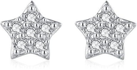 Deyanse Silber Ohrstecker für Damen, 925 Sterling Silber Herz Rund Stern Ohrstecker Ohrringe, Hypoallergen Flache Ohrringe Stecker mit Zirkonia, Klein 5mm Schlafen Knorpel Ohrstecker mit Geschenk Box