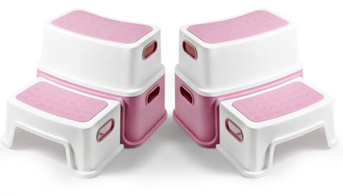 DEANIC Tritthocker Kinder, Kinderhocker Hocker Bad 2 Stufen, Klohocker WC Toilette ab 1 Jahr, Anti-Kipp und Anti-Rutsch Badhocke Badezimmer Baby Toiletten (2er-Pack, Rosa)