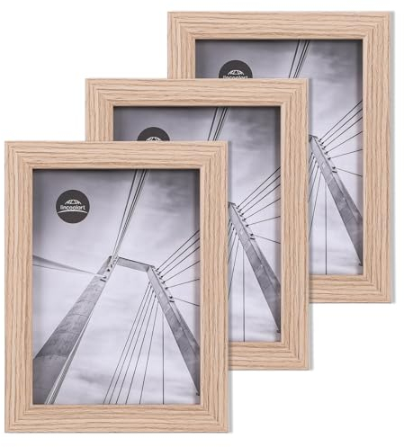 lincoolart bilderrahmen 13x18 cm Holz Natur Fotorahmen,MDF Rahmen 5X7 inch bruchsicheres Acrylglas,Wand-und Tisch bilderrahmen 3er Set