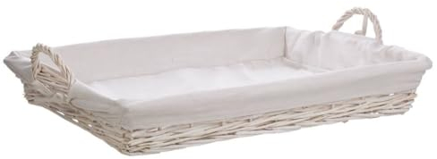 WANDERLUST DECO Bandeja de Mimbre Lacado Blanco con Forro 65x50x9