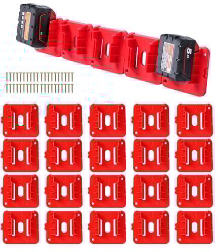 KETTKEL 20pack Milwaukee M18 Battery Holder,Wall Mount 18v Milwaukee Battery Storage Case Tool Holder For Shelf Work Van Toolbox