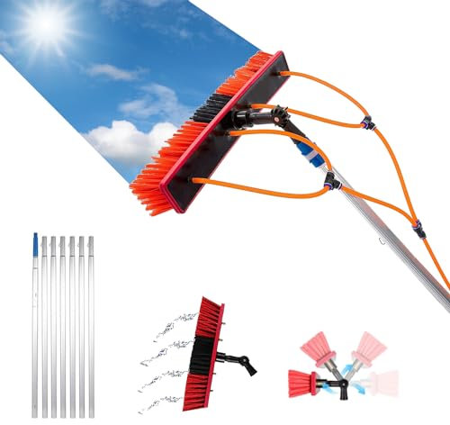 Ddasam Teleskop reinigungsbürste, Wassergespeiste Teleskopbürste, 3-15m Teleskopstange wasserführend mit Bürste, Sonnenkollektoren,35/55cm Bürstenkopf