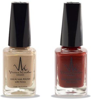 (2Pcs Set) Henna Infused Halal Nail Polish Water Permeable Nail Polish Wudhu and Vegan Friendly Long lasting Shiny Nail polish (Rose Gold + Garnet)