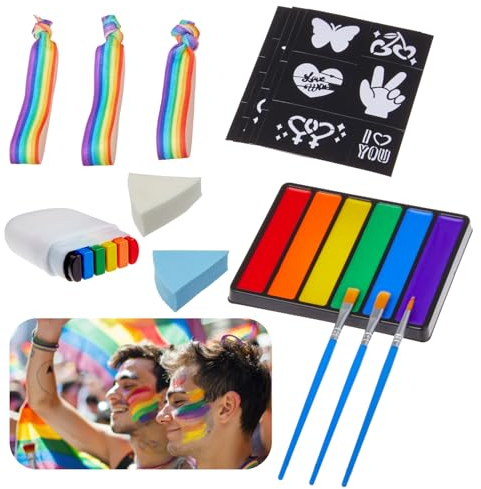 Creamify Regenbogen Schminke Set, Gay Face Paint 6 Farben, LGBT Regenbogen Schminke mit Regenbogen Armband, Gay Pride Regenbogen Flagge Regenbogenstift, Regenbogen Deko für LGBT Party, Paraden