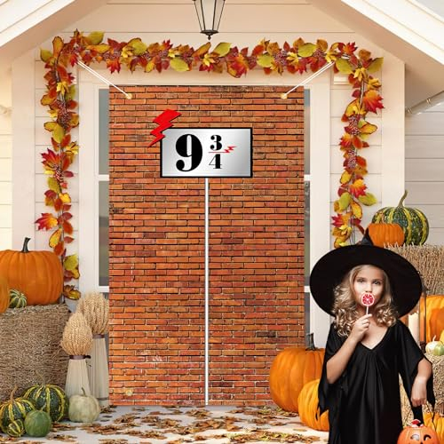 Zeichen Backstein Mauer Hintergrund,9 und 3/4 Cross Station Zeichen Backsteinmauer Party Hintergrund Türvorhänge,für Wizard Party Geburtstagsdeko Tür Vorhänge Geheimgang Deko Zauberschule
